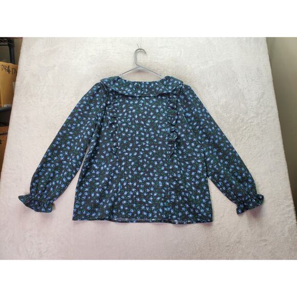 Loft Blouse Women's Large Multi Floral Ruffle Trim Round Neck Keyhole Drawstring - Picture 2 of 9